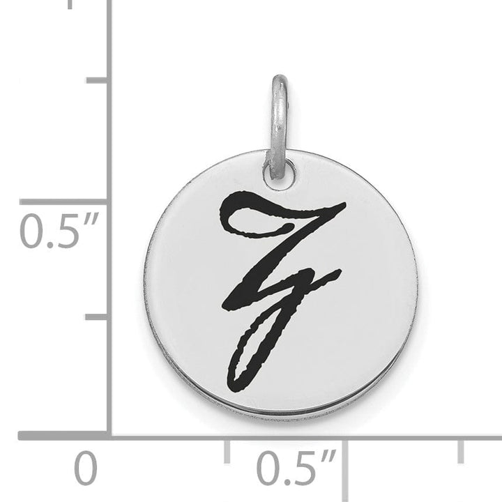 14k White Gold Polished Rhodium Black Epoxy Finish Letter Z Initial Disk Shape Charm Pendant