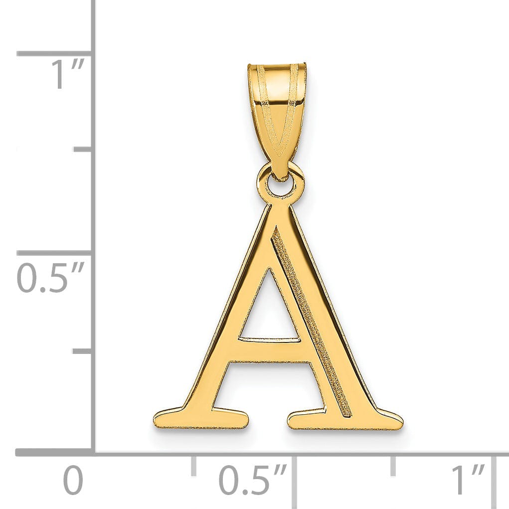 14k Yellow Gold Etched Finish Block Letter A Initial Design Pendant