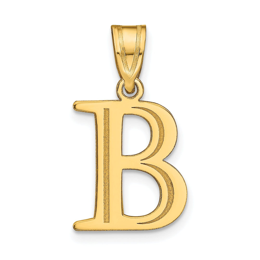14k Yellow Gold Etched Finish Block Letter B Initial Design Pendant