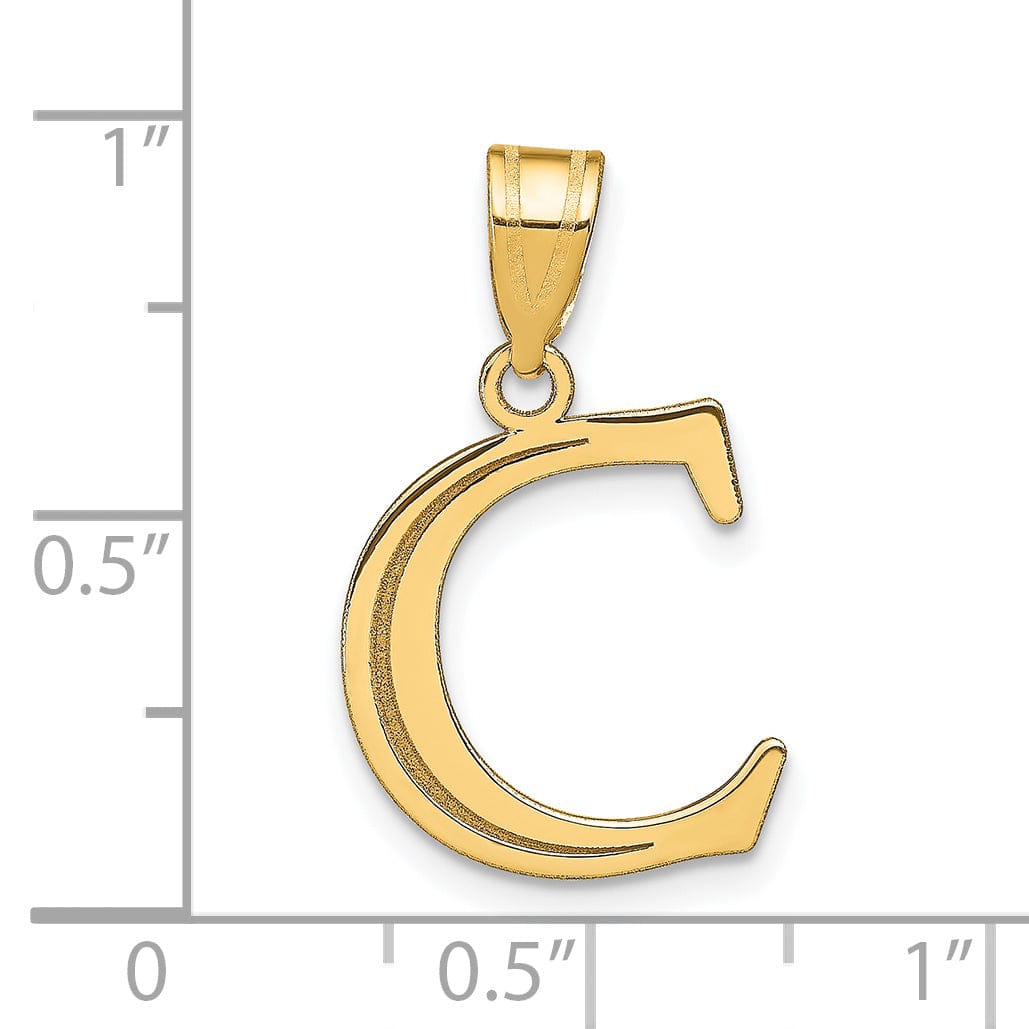 14k Yellow Gold Etched Finish Block Letter C Initial Design Pendant