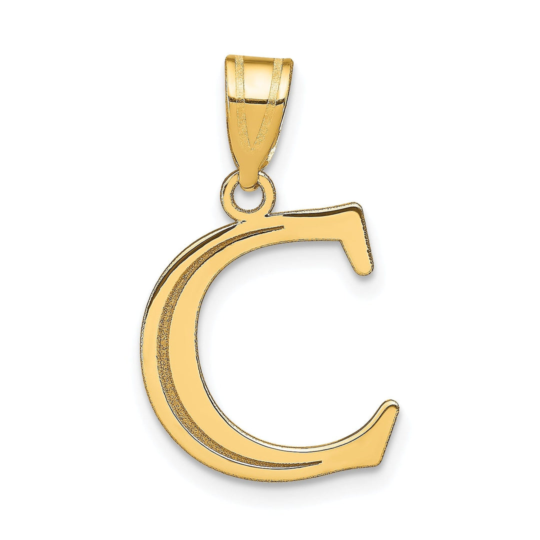 14k Yellow Gold Etched Finish Block Letter C Initial Design Pendant