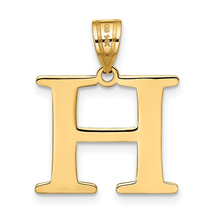 14k Yellow Gold Etched Finish Block Letter H Initial Design Pendant