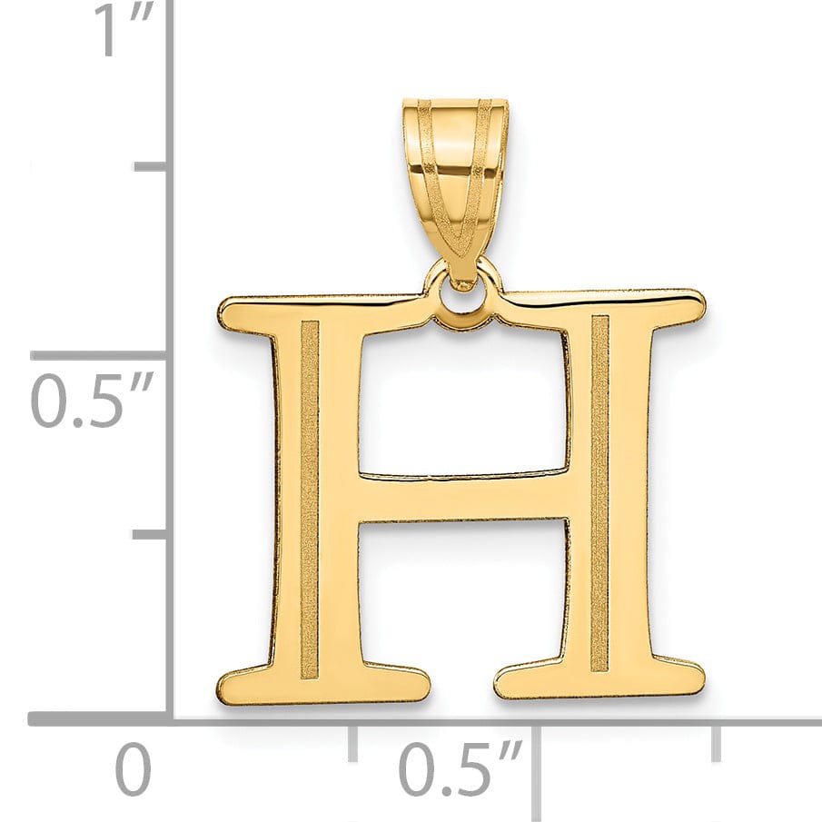 14k Yellow Gold Etched Finish Block Letter H Initial Design Pendant