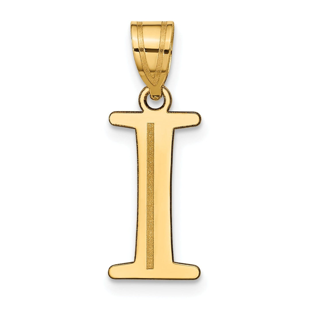 14k Yellow Gold Etched Finish Block Letter I Initial Design Pendant