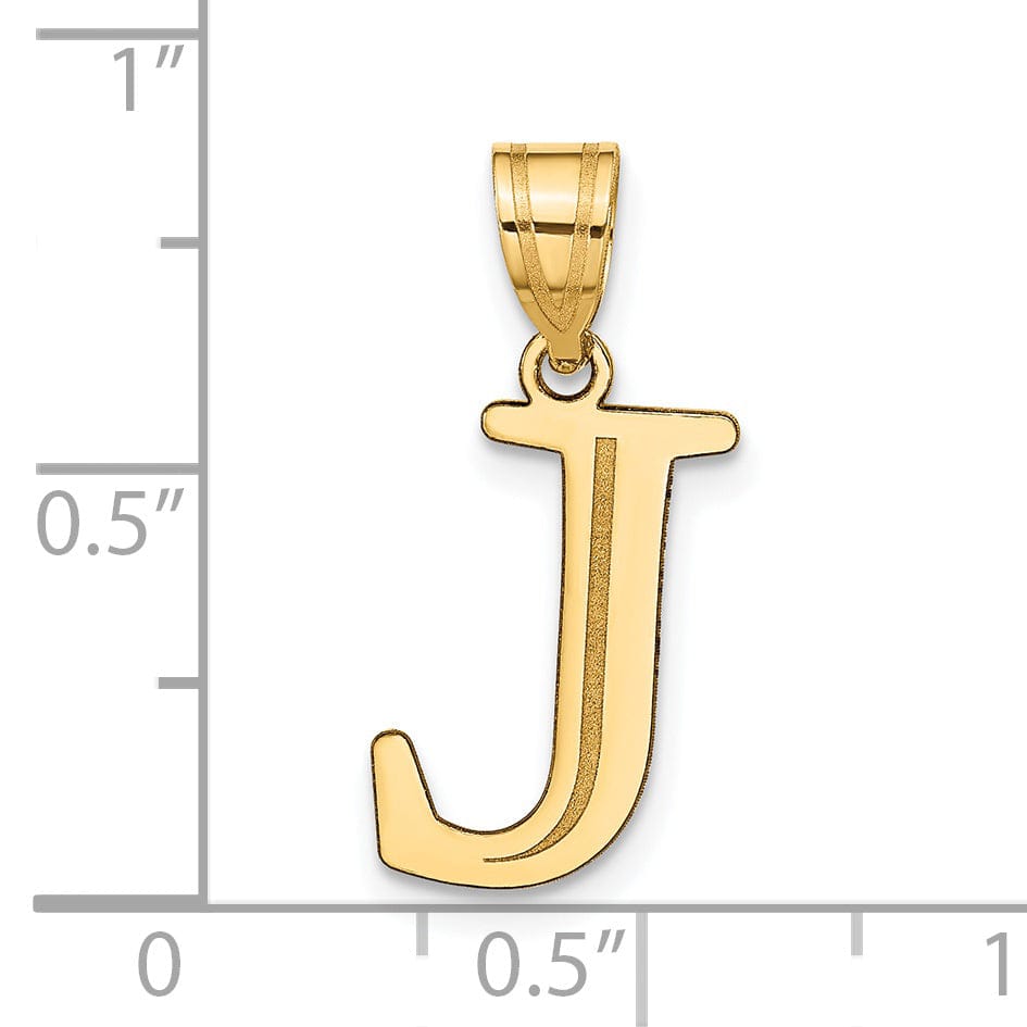 14k Yellow Gold Etched Finish Block Letter J Initial Design Pendant