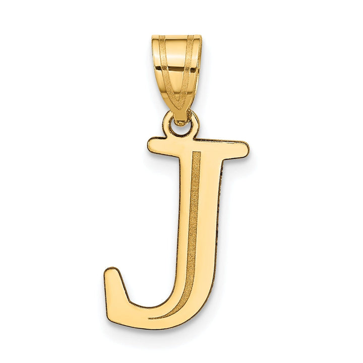 14k Yellow Gold Etched Finish Block Letter J Initial Design Pendant