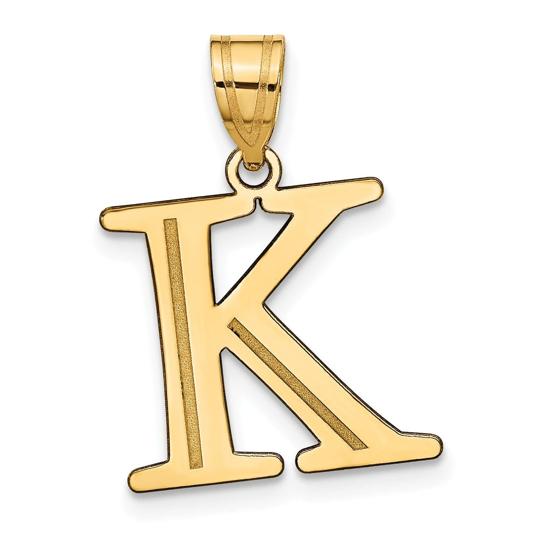 14k Yellow Gold Etched Finish Block Letter K Initial Design Pendant