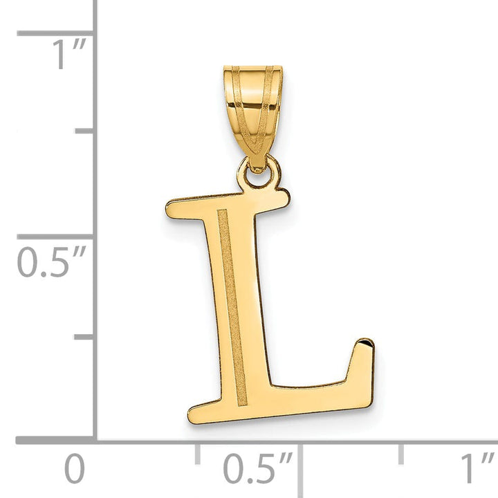 14k Yellow Gold Etched Finish Block Letter L Initial Design Pendant