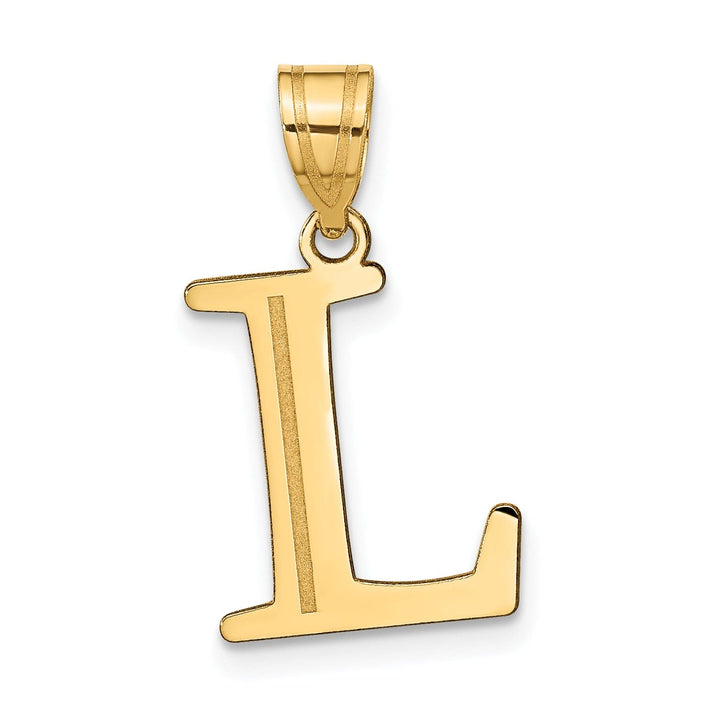 14k Yellow Gold Etched Finish Block Letter L Initial Design Pendant