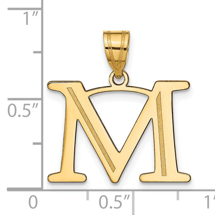 14k Yellow Gold Etched Finish Block Letter M Initial Design Pendant