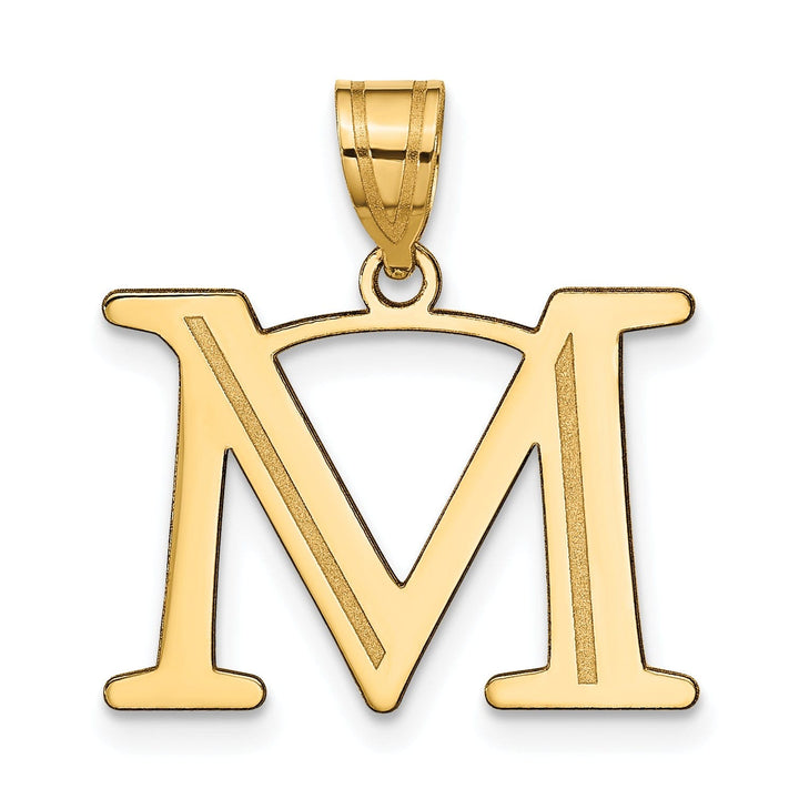 14k Yellow Gold Etched Finish Block Letter M Initial Design Pendant