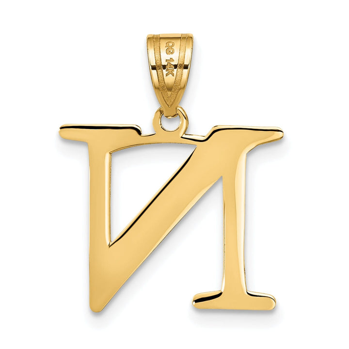 14k Yellow Gold Etched Finish Block Letter N Initial Design Pendant