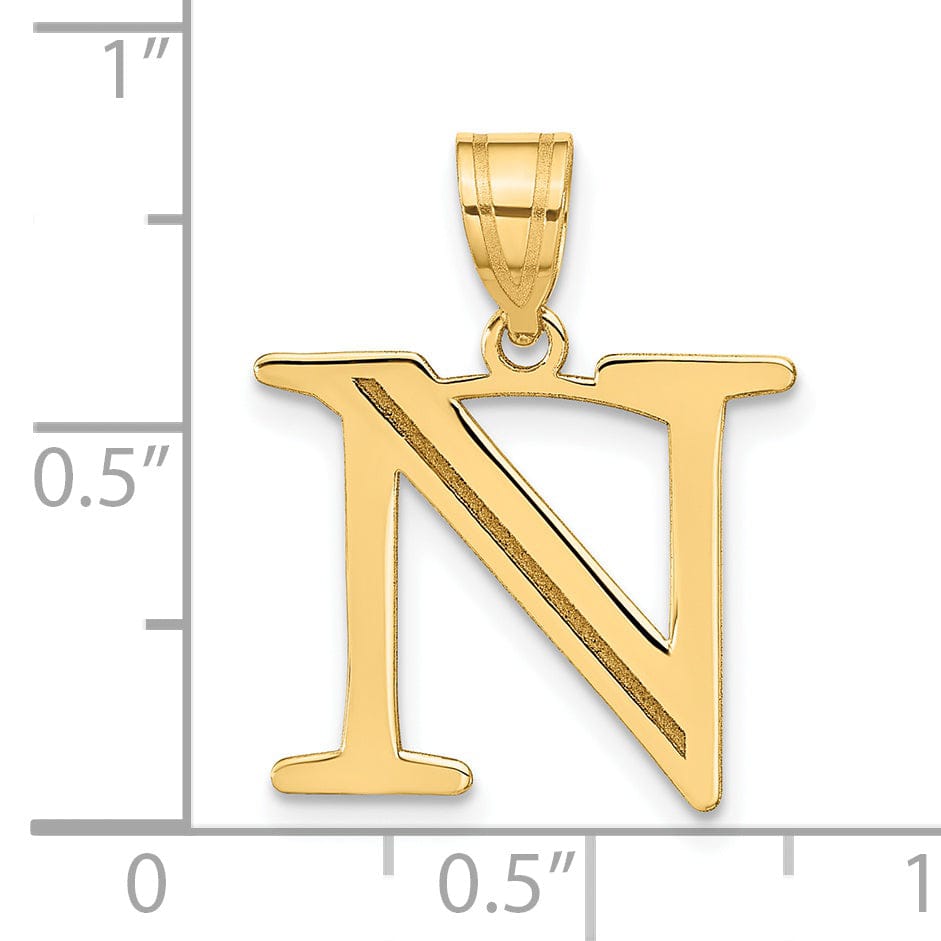 14k Yellow Gold Etched Finish Block Letter N Initial Design Pendant