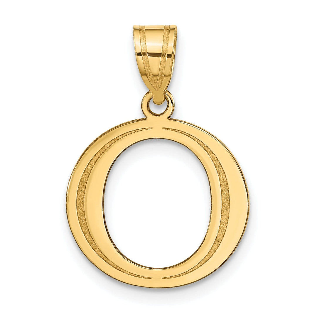 14k Yellow Gold Etched Finish Block Letter O Initial Design Pendant