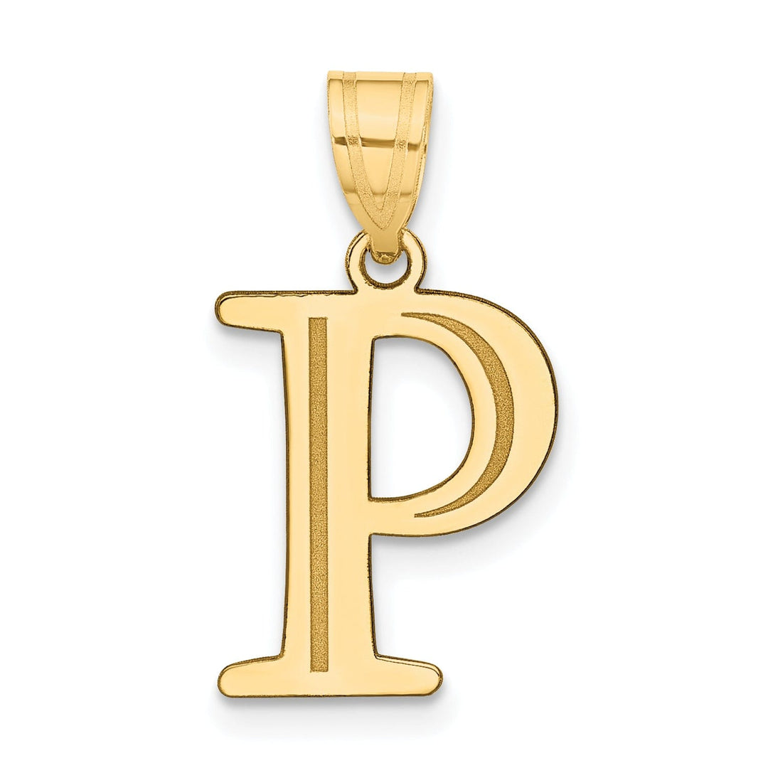 14k Yellow Gold Etched Finish Block Letter P Initial Design Pendant