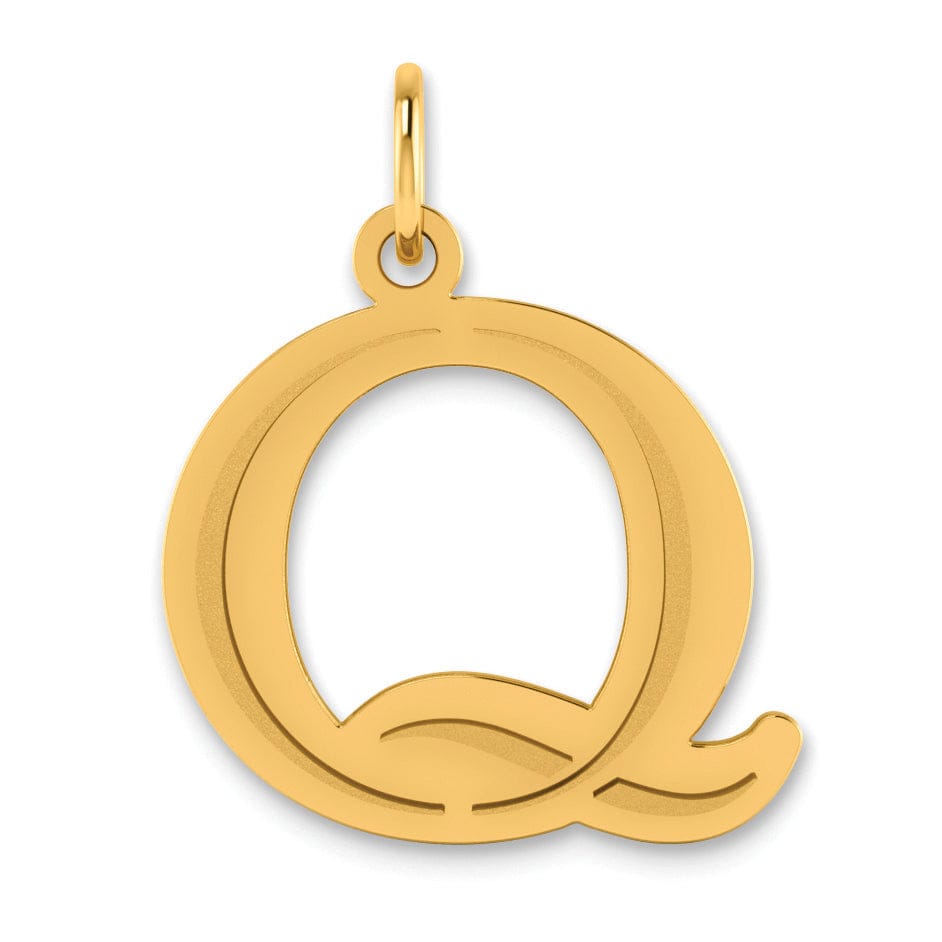 14k Yellow Gold Etched Finish Block Letter Q Initial Design Pendant