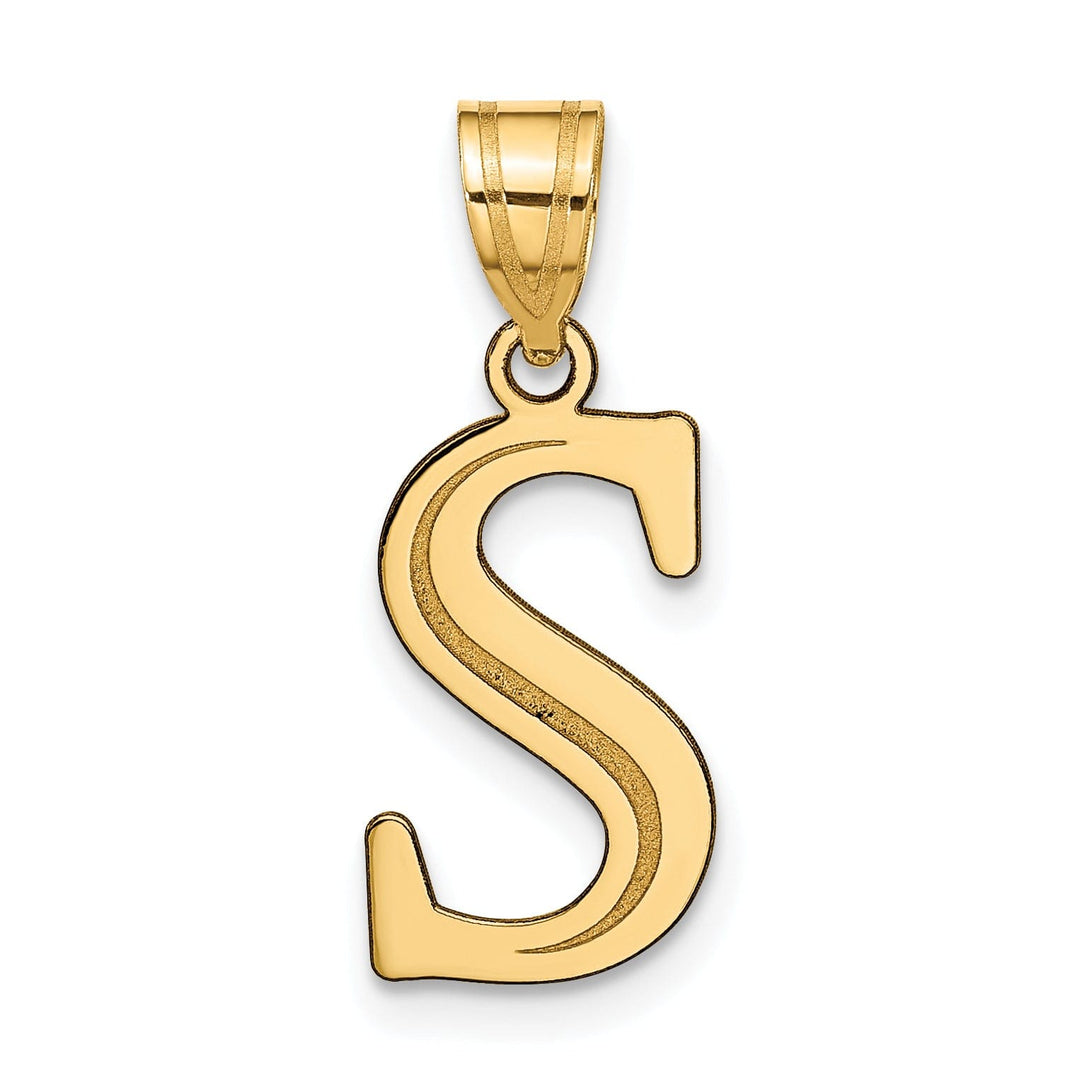 14k Yellow Gold Etched Finish Block Letter S Initial Design Pendant