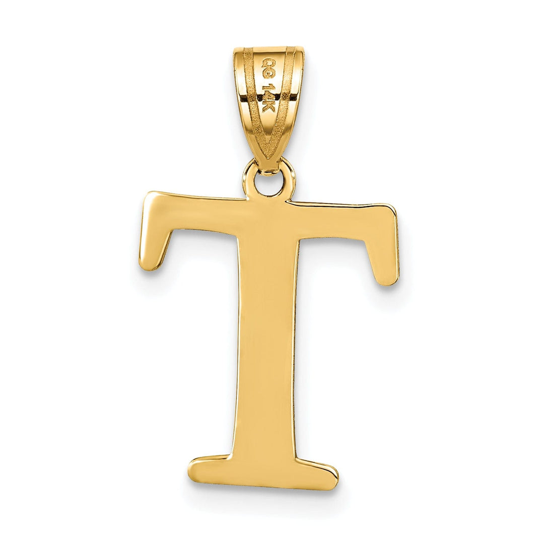 14k Yellow Gold Etched Finish Block Letter T Initial Design Pendant