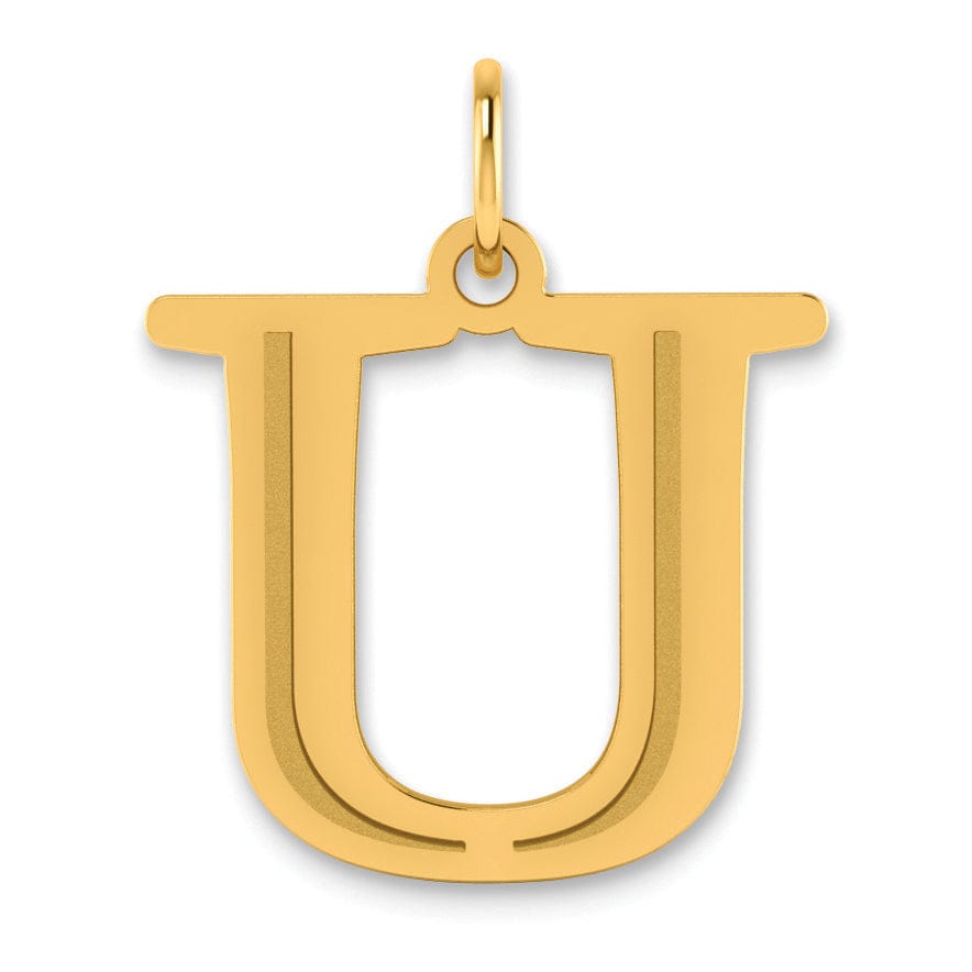 14k Yellow Gold Etched Finish Block Letter U Initial Design Pendant