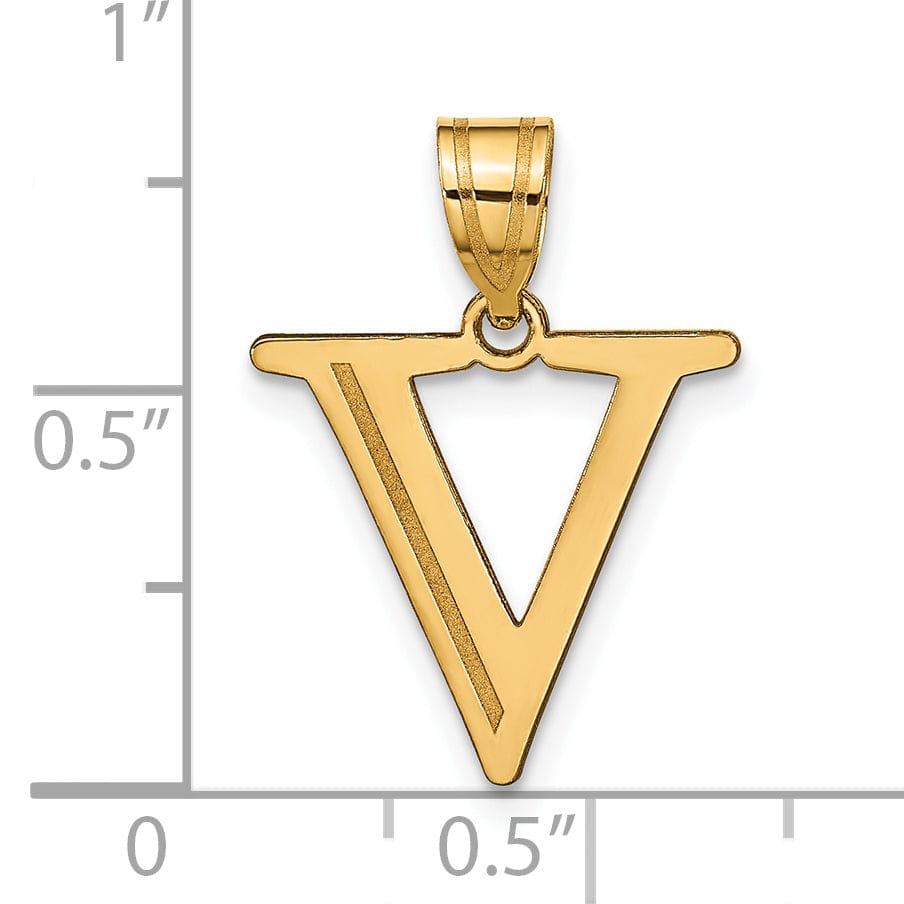 14k Yellow Gold Etched Finish Block Letter V Initial Design Pendant