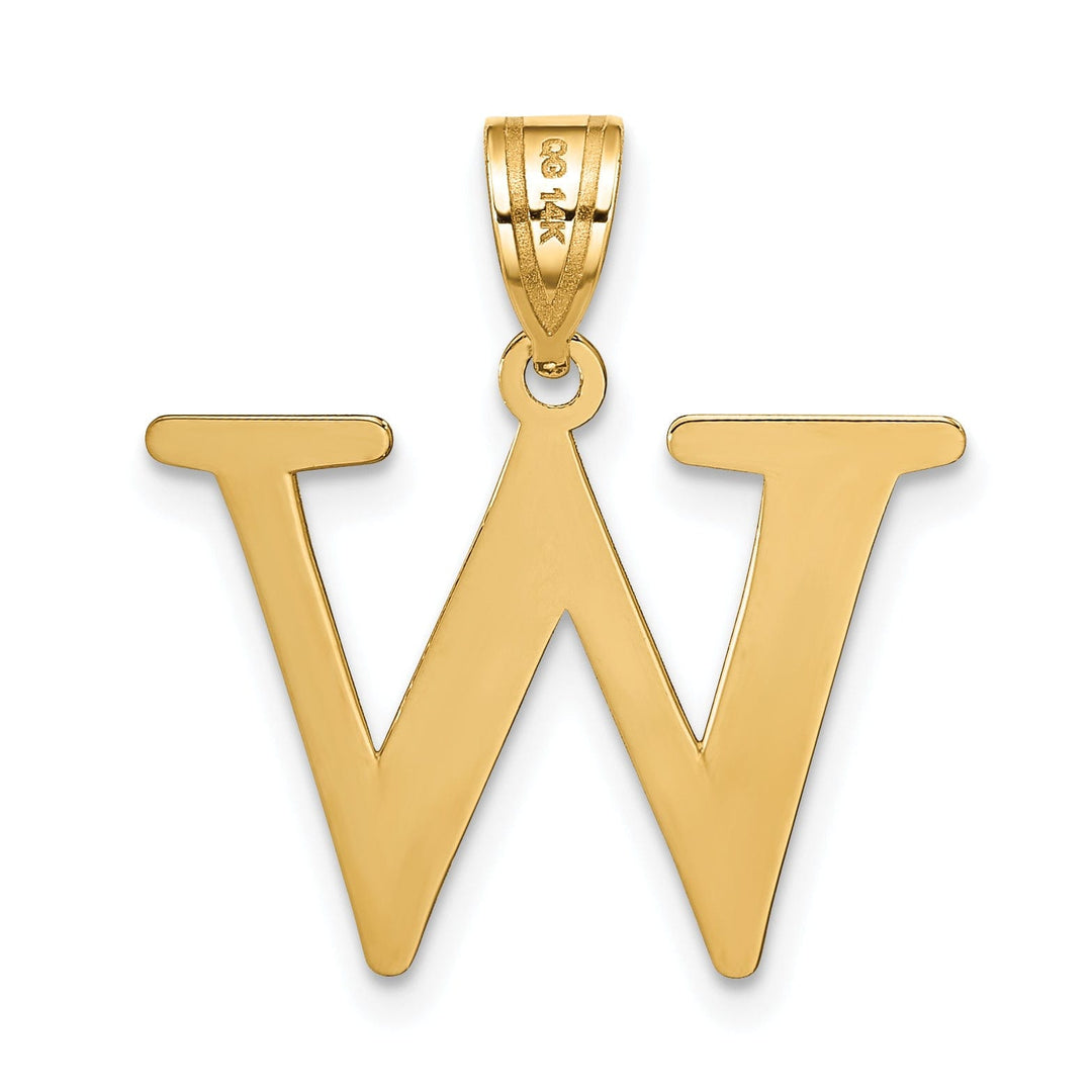 14k Yellow Gold Etched Finish Block Letter W Initial Design Pendant