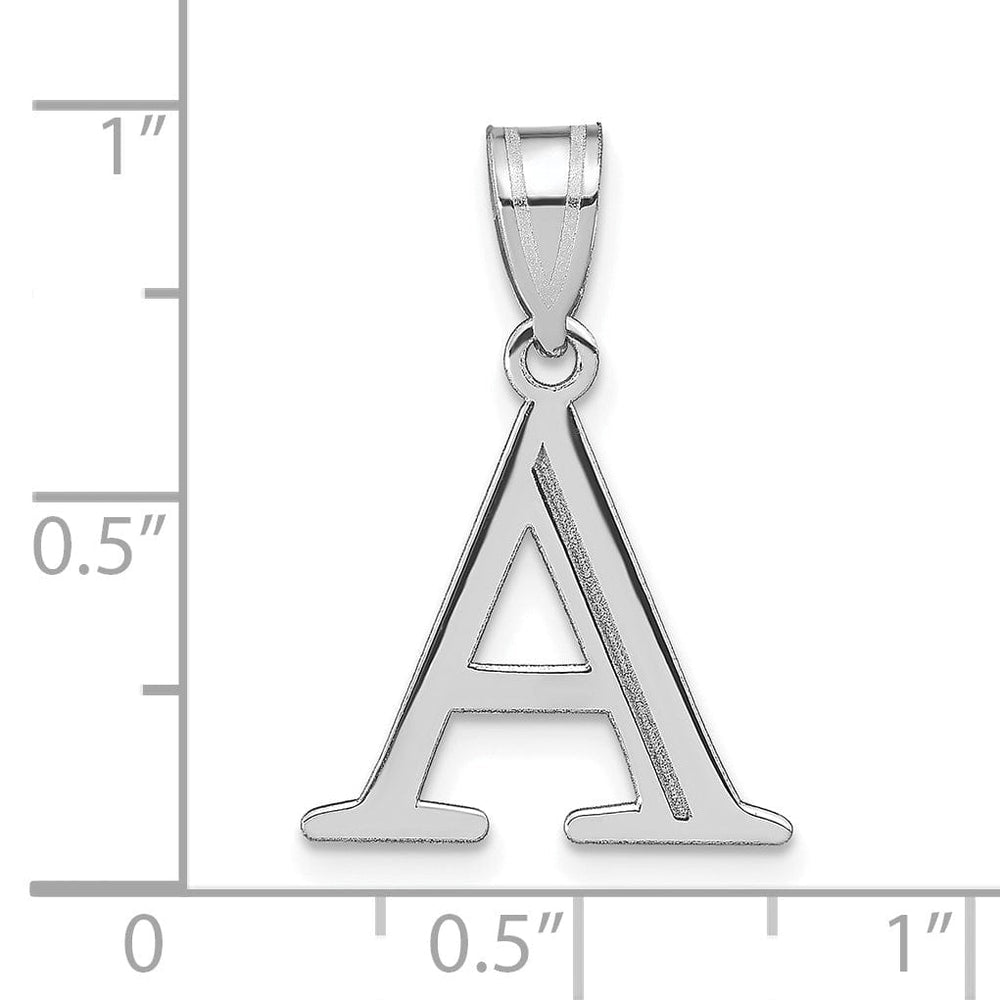 14k White Gold Etched Finish Block Letter A Initial Design Pendant