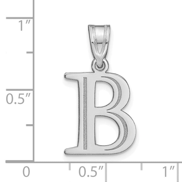 14k White Gold Etched Finish Block Letter B Initial Design Pendant