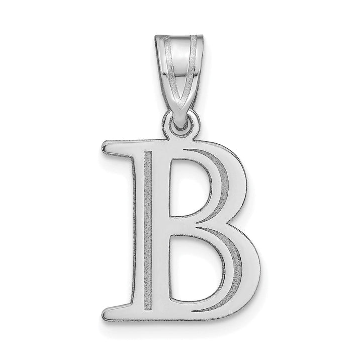 14k White Gold Etched Finish Block Letter B Initial Design Pendant