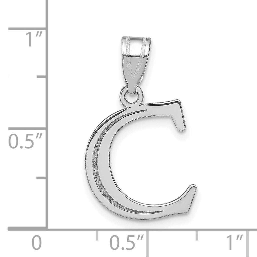 14k White Gold Etched Finish Block Letter C Initial Design Pendant