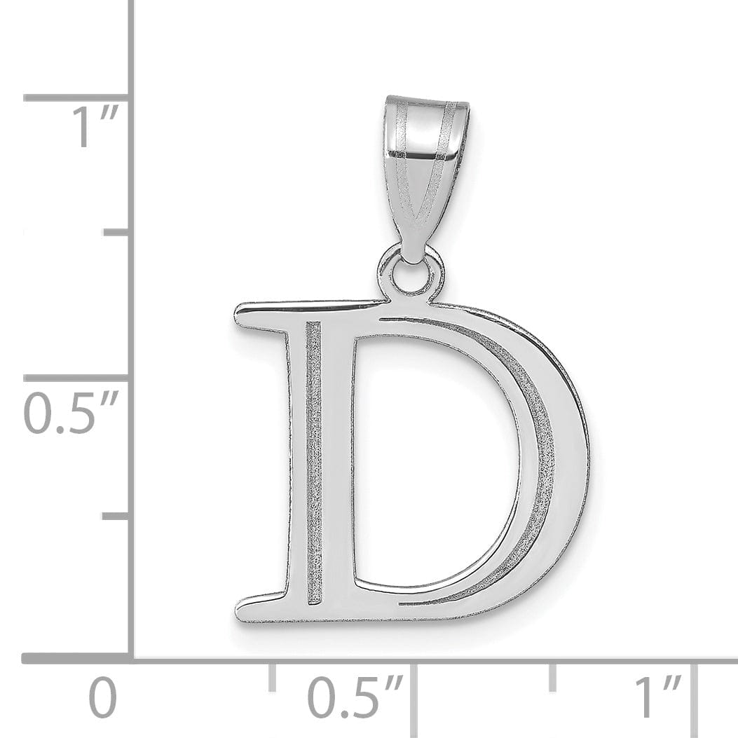 14k White Gold Etched Finish Block Letter D Initial Design Pendant