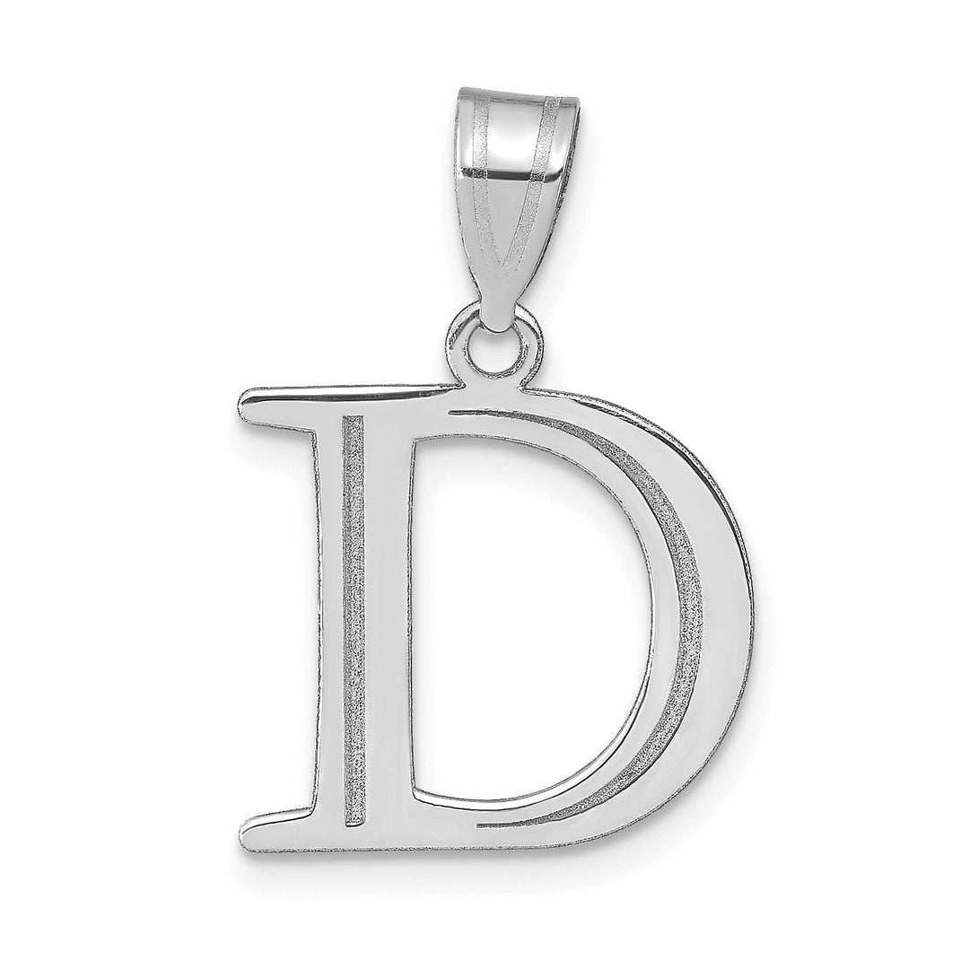 14k White Gold Etched Finish Block Letter D Initial Design Pendant