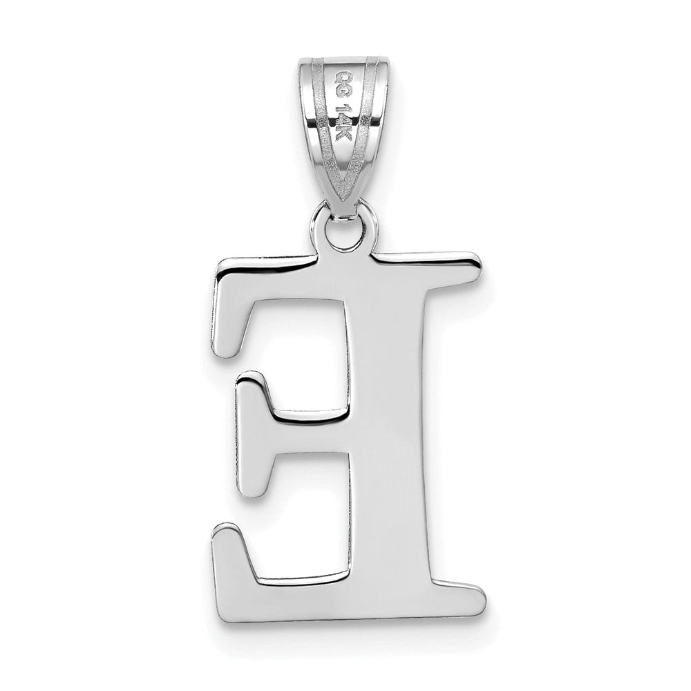 14k White Gold Etched Finish Block Letter E Initial Design Pendant