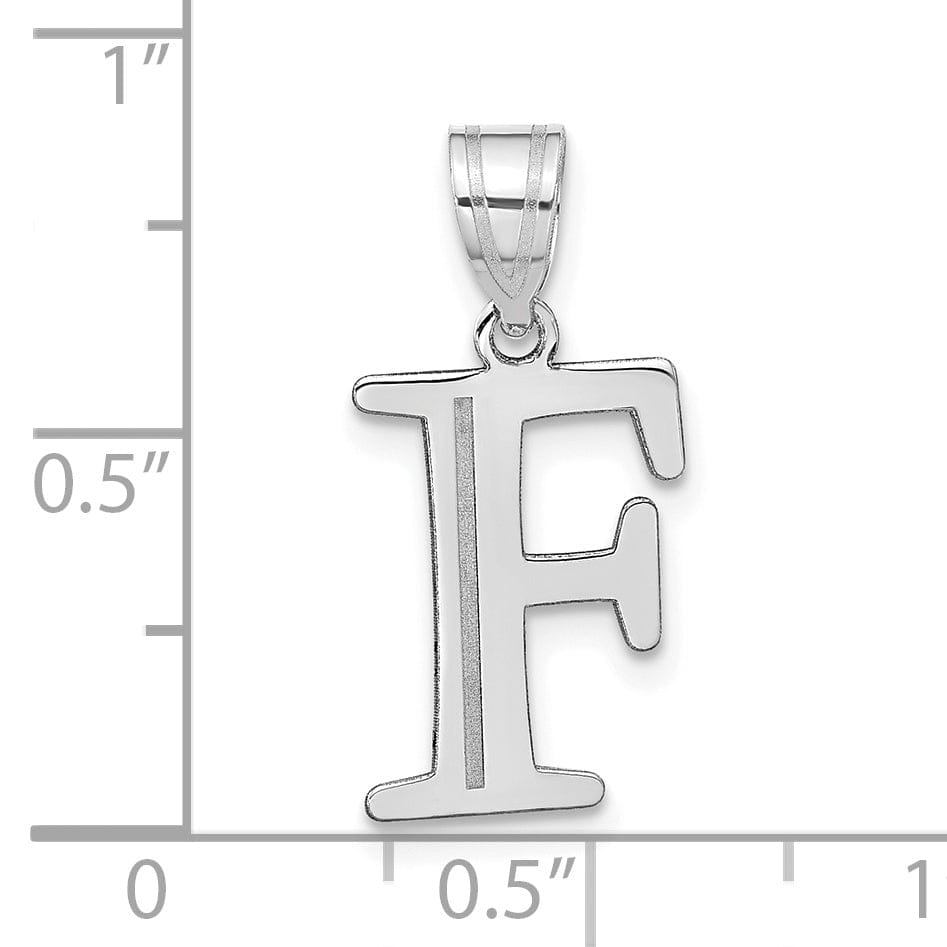 14k White Gold Etched Finish Block Letter F Initial Design Pendant