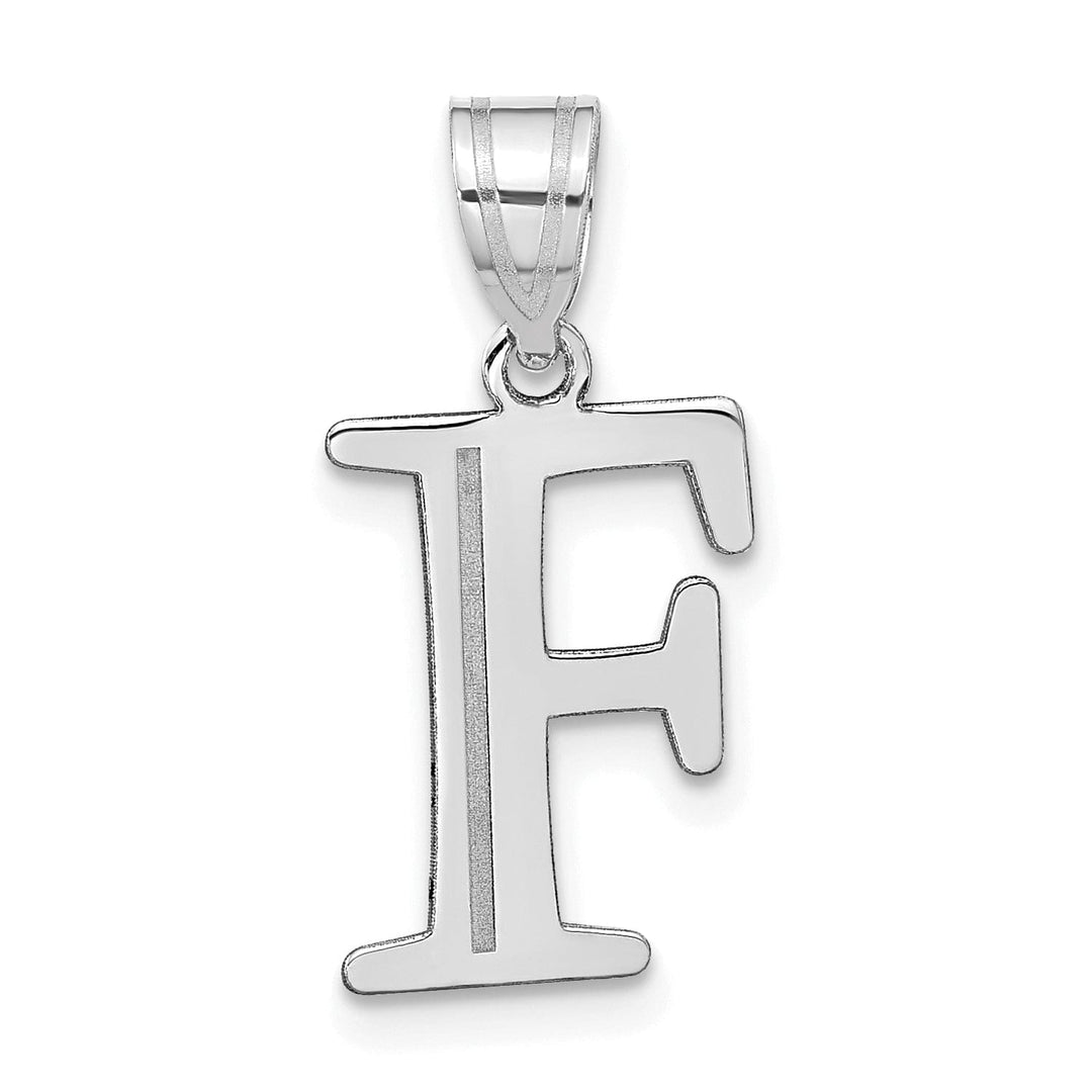 14k White Gold Etched Finish Block Letter F Initial Design Pendant