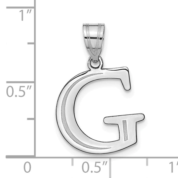 14k White Gold Etched Finish Block Letter G Initial Design Pendant