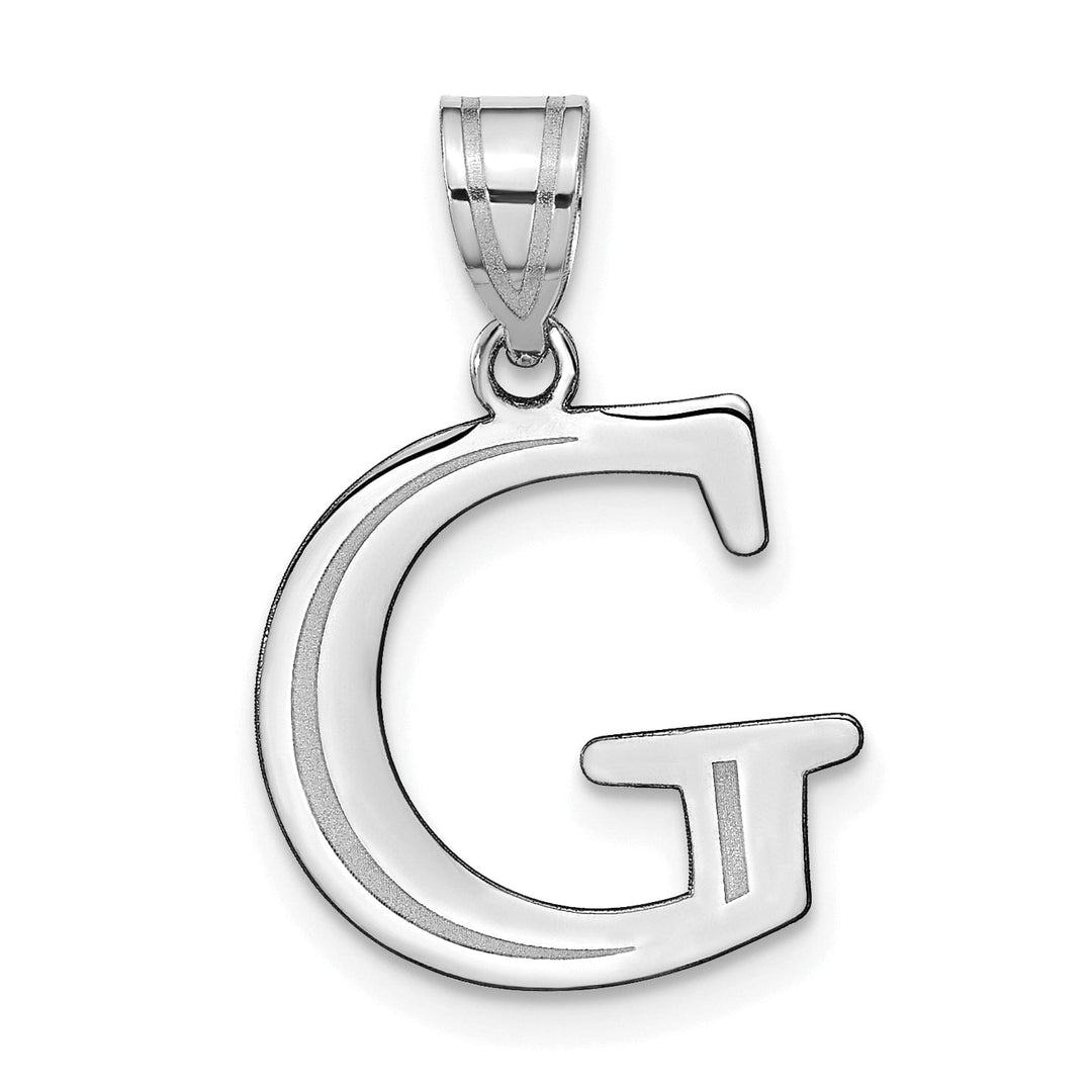 14k White Gold Etched Finish Block Letter G Initial Design Pendant
