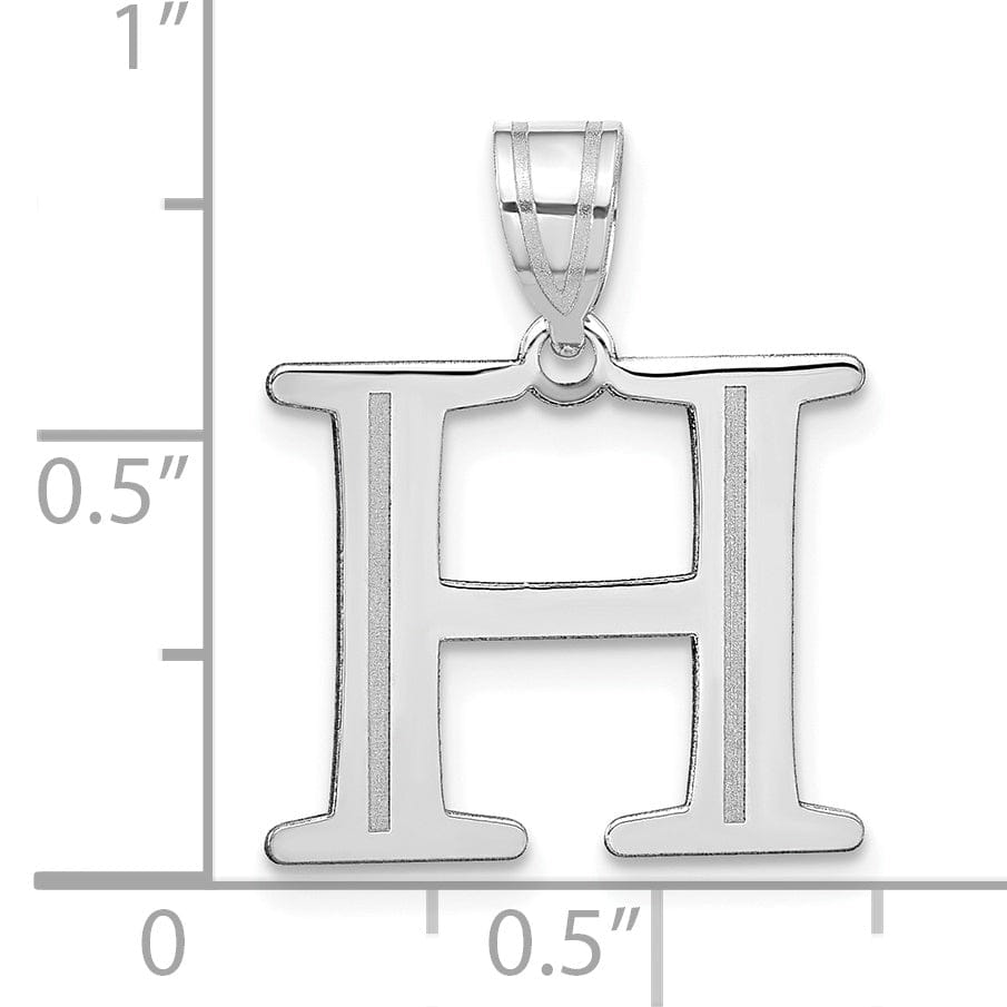 14k White Gold Etched Finish Block Letter H Initial Design Pendant