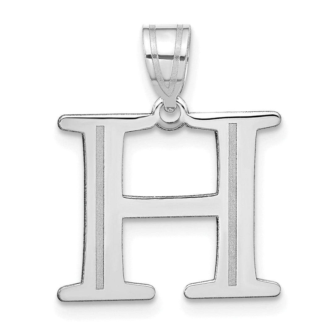 14k White Gold Etched Finish Block Letter H Initial Design Pendant