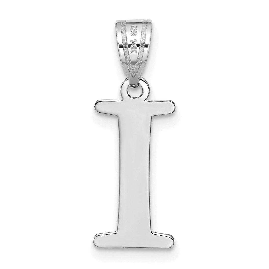 14k White Gold Etched Finish Block Letter I Initial Design Pendant