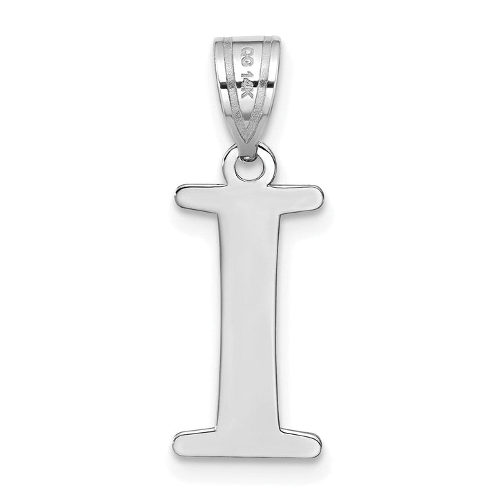 14k White Gold Etched Finish Block Letter I Initial Design Pendant