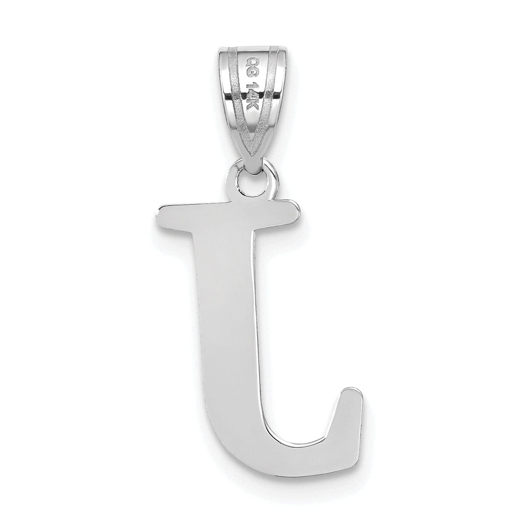 14k White Gold Etched Finish Block Letter J Initial Design Pendant