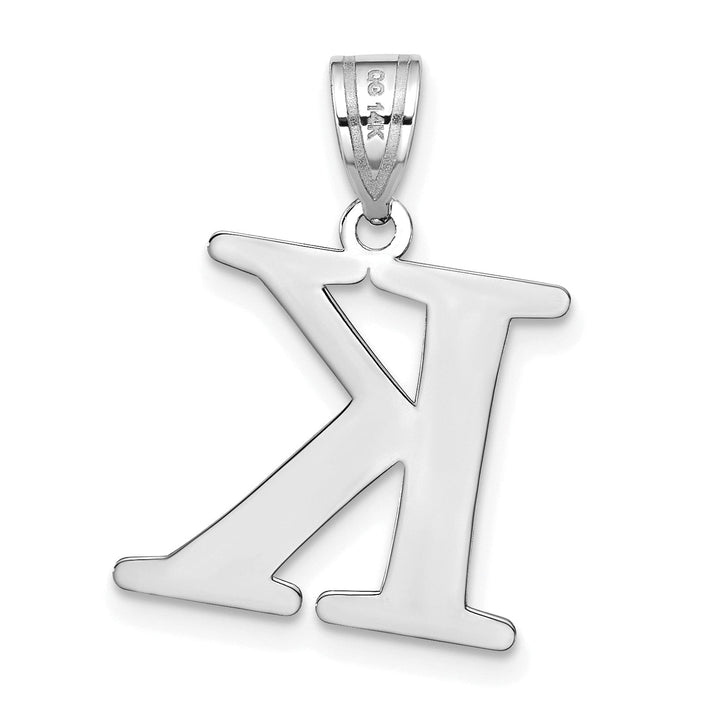 14k White Gold Etched Finish Block Letter K Initial Design Pendant