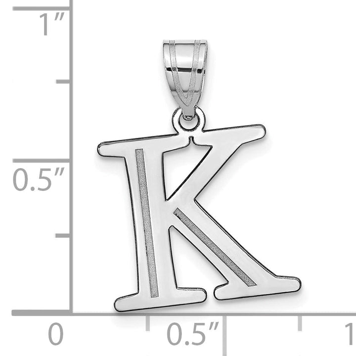 14k White Gold Etched Finish Block Letter K Initial Design Pendant