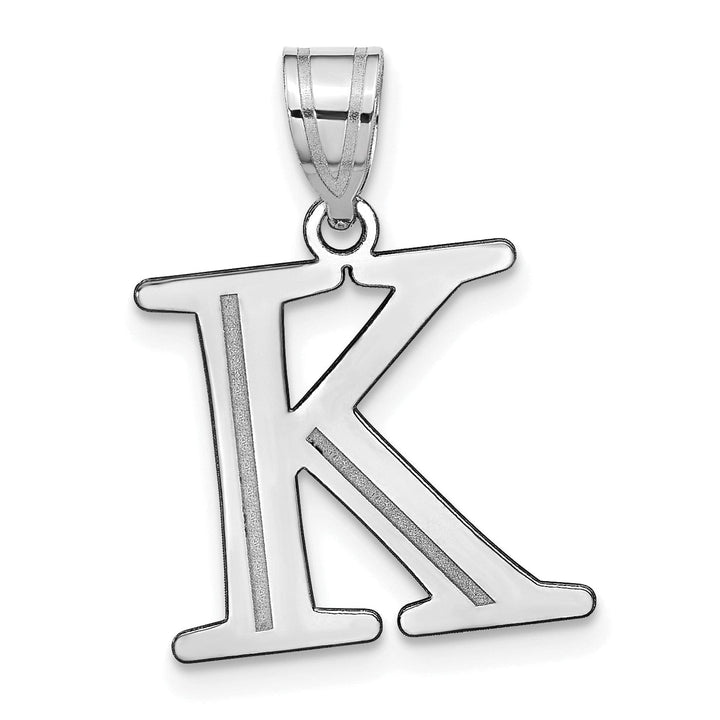 14k White Gold Etched Finish Block Letter K Initial Design Pendant