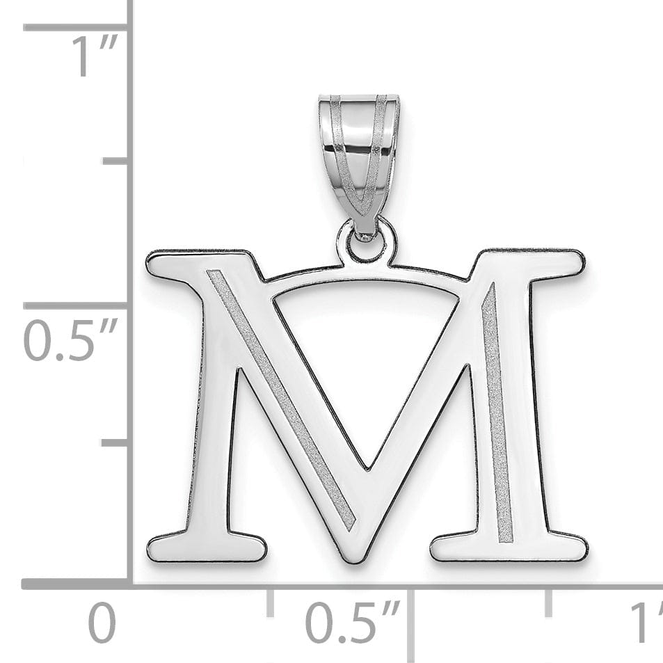 14k White Gold Etched Finish Block Letter M Initial Design Pendant