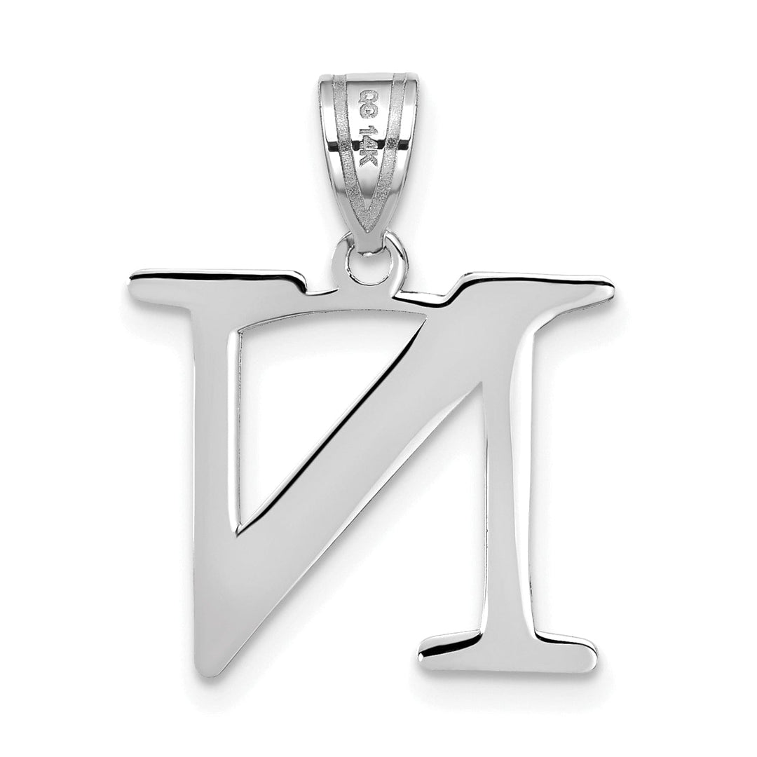 14k White Gold Etched Finish Block Letter N Initial Design Pendant