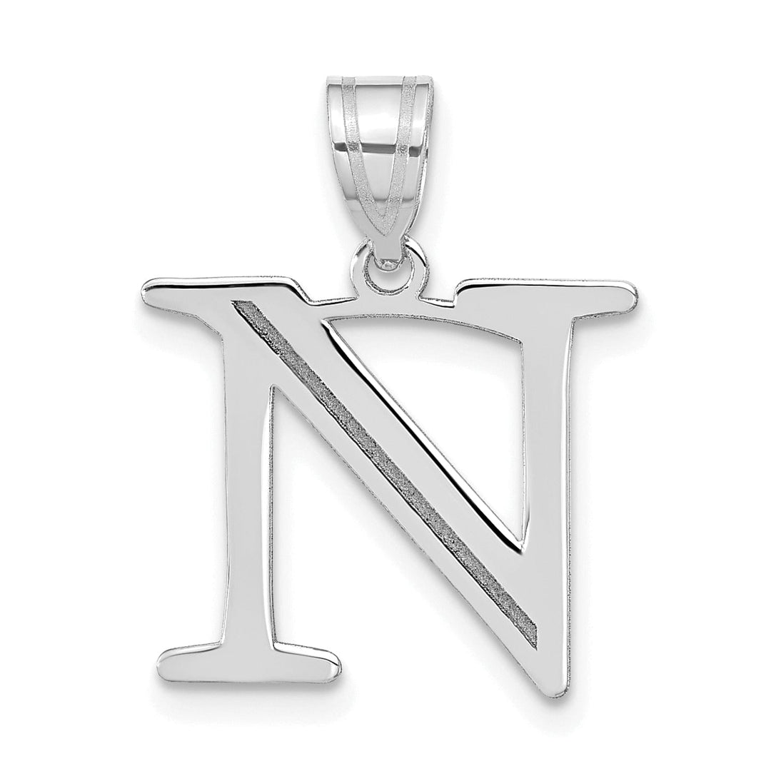 14k White Gold Etched Finish Block Letter N Initial Design Pendant