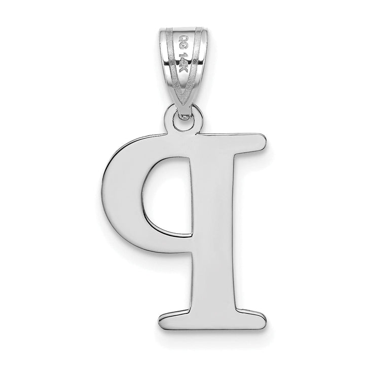 14k White Gold Etched Finish Block Letter P Initial Design Pendant