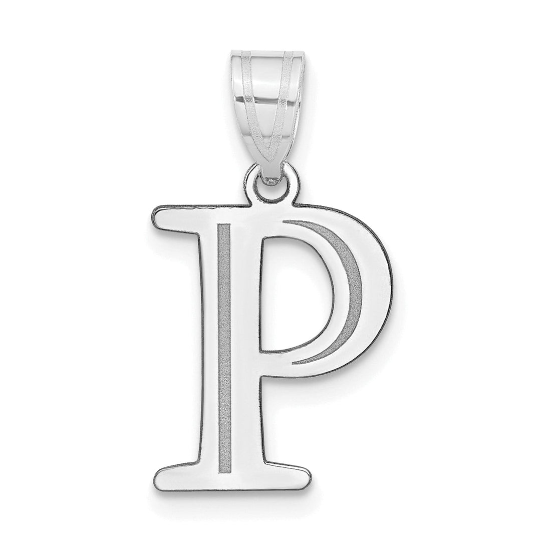 14k White Gold Etched Finish Block Letter P Initial Design Pendant