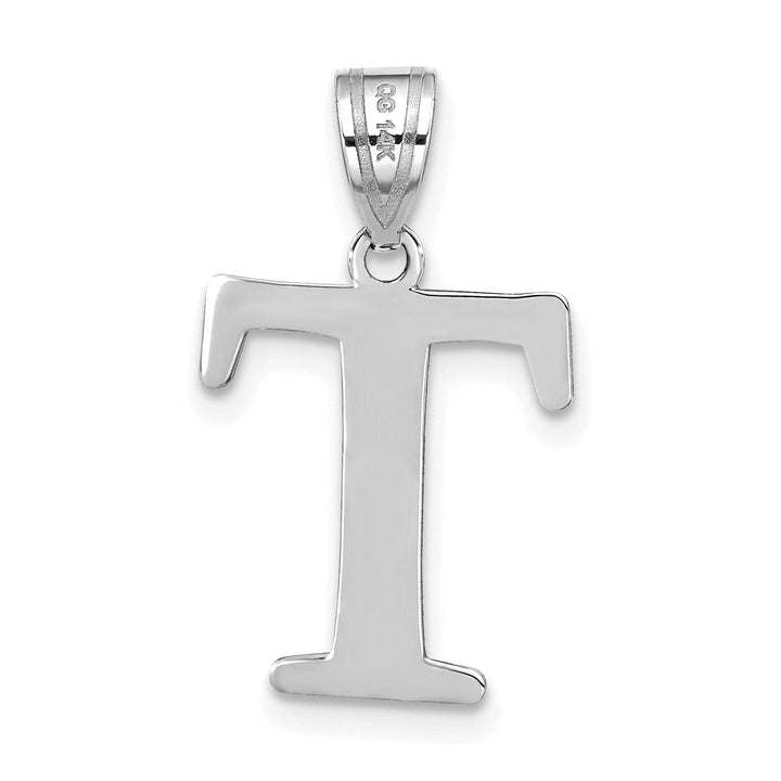 14k White Gold Etched Finish Block Letter T Initial Design Pendant